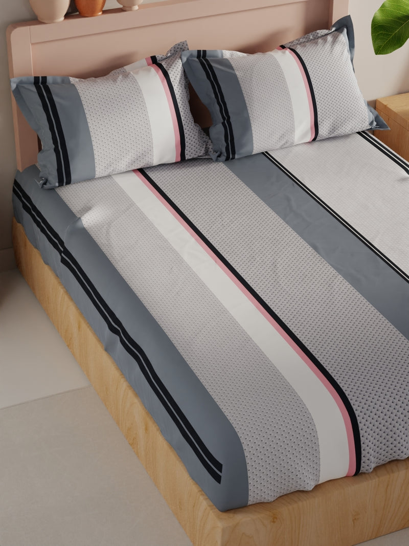 Bamboo Micro King Bedsheet With 2 Pillow Covers <small> (stripe-grey/multi)</small>