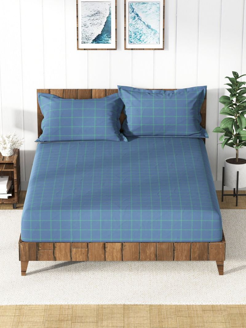 Super Soft 100% Cotton King Bedsheet And 2 Pillow Covers <small> (stripe-green/navy)</small>