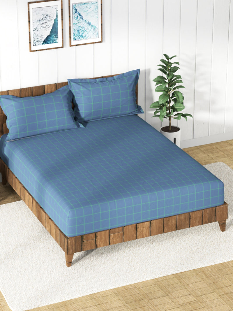 Super Soft 100% Cotton King Bedsheet And 2 Pillow Covers <small> (stripe-green/navy)</small>