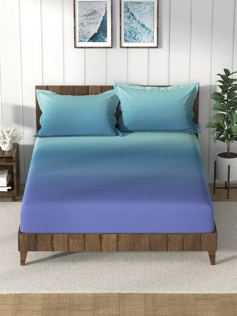 Super Soft 100% Cotton King Bedsheet And 2 Pillow Covers <small> (solid-blue/green)</small>