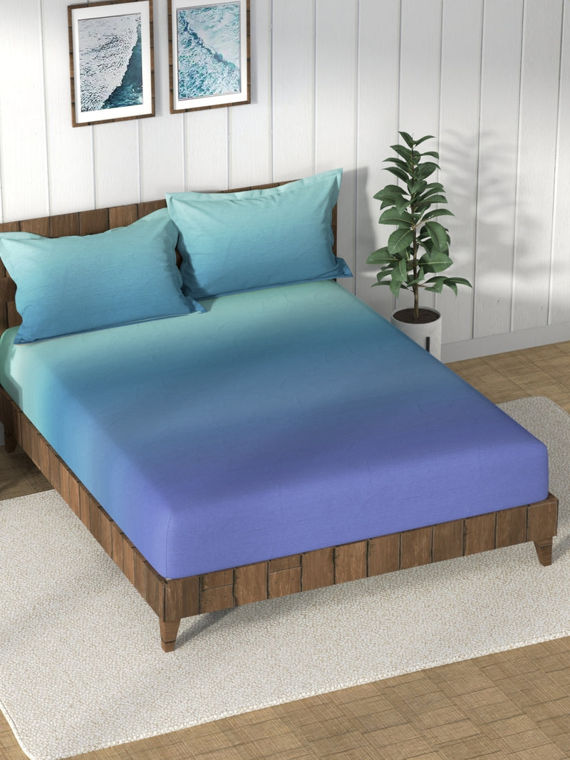 Super Soft 100% Cotton King Bedsheet And 2 Pillow Covers <small> (solid-blue/green)</small>