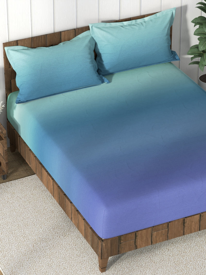 Super Soft 100% Cotton King Bedsheet And 2 Pillow Covers <small> (solid-blue/green)</small>