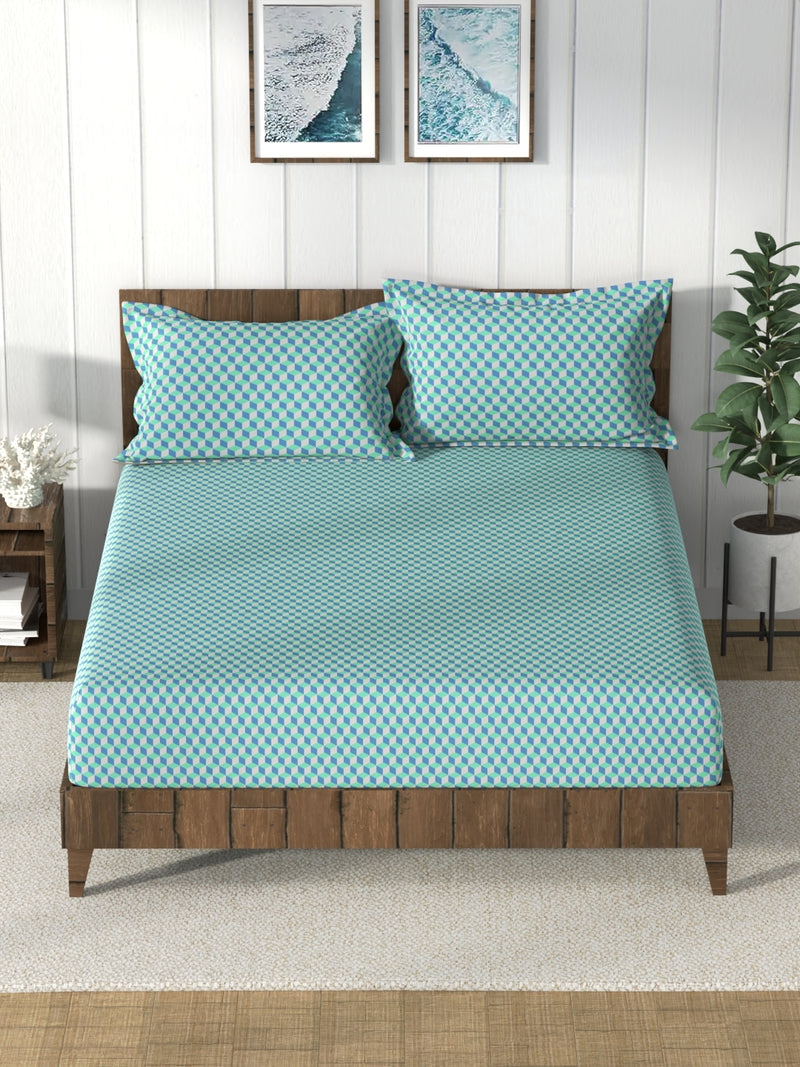 Super Soft 100% Cotton King Bedsheet And 2 Pillow Covers <small> (solid-blue/green)</small>