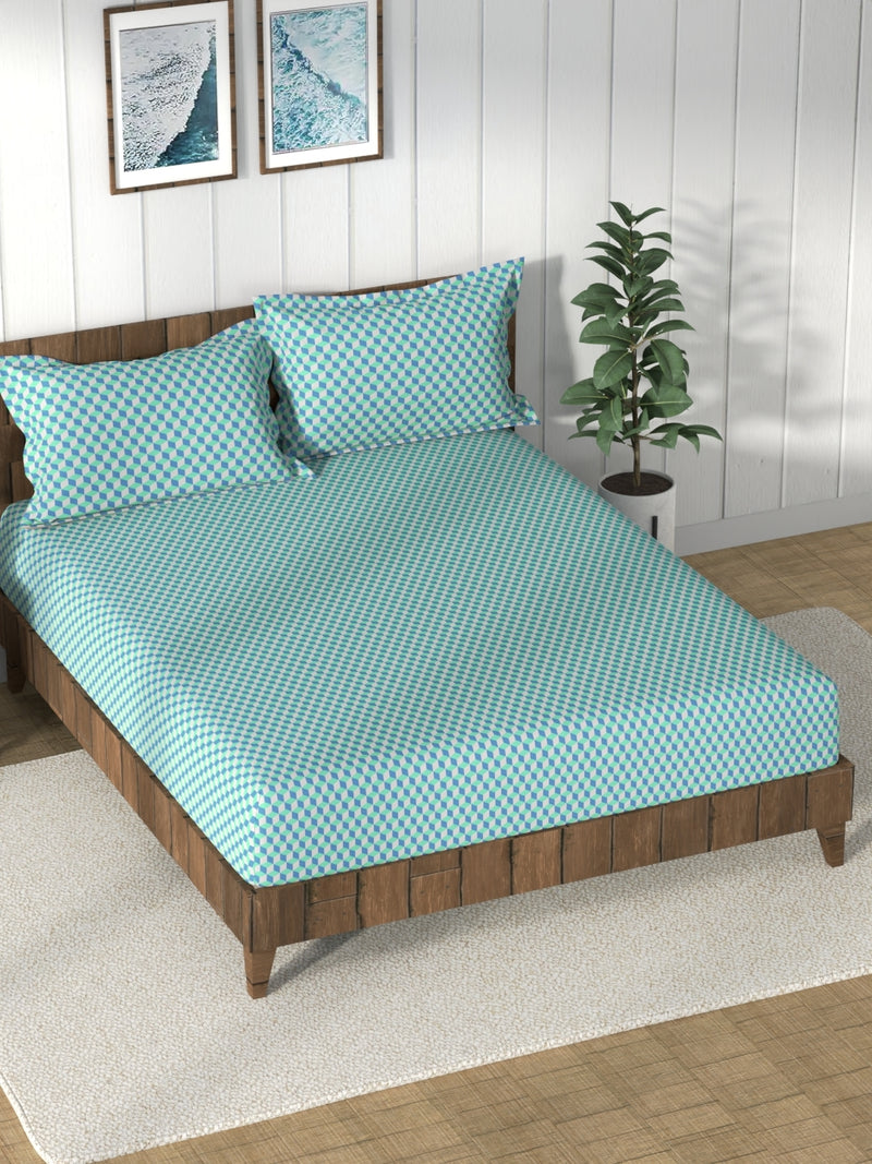 Super Soft 100% Cotton King Bedsheet And 2 Pillow Covers <small> (solid-blue/green)</small>