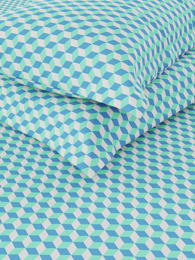 Super Soft 100% Cotton King Bedsheet And 2 Pillow Covers <small> (solid-blue/green)</small>