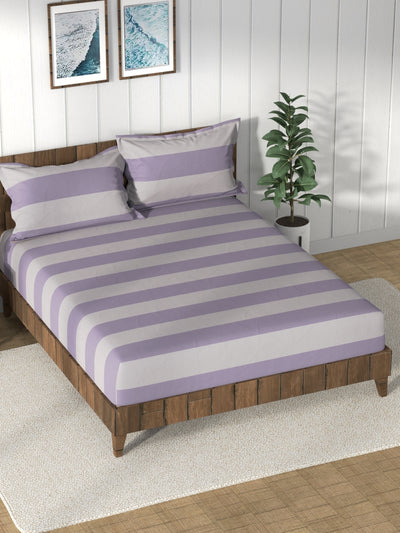 Super Soft 100% Cotton King Bedsheet And 2 Pillow Covers <small> (checks-purple)</small>