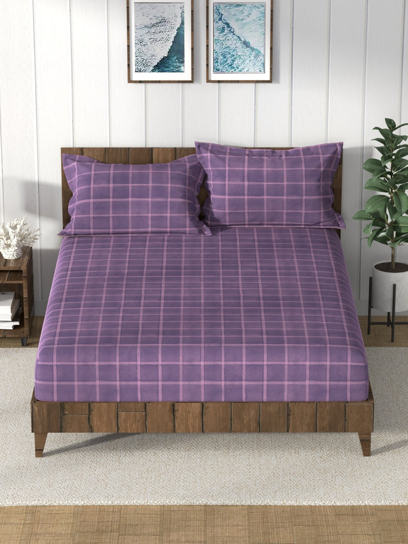 Super Soft 100% Cotton King Bedsheet And 2 Pillow Covers <small> (checks-purple)</small>