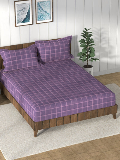 Super Soft 100% Cotton King Bedsheet And 2 Pillow Covers <small> (checks-purple)</small>