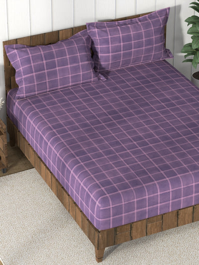 Super Soft 100% Cotton King Bedsheet And 2 Pillow Covers <small> (checks-purple)</small>