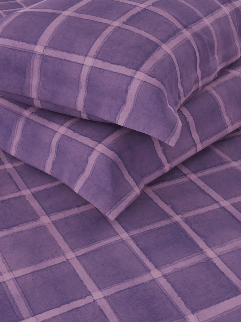 Super Soft 100% Cotton King Bedsheet And 2 Pillow Covers <small> (checks-purple)</small>