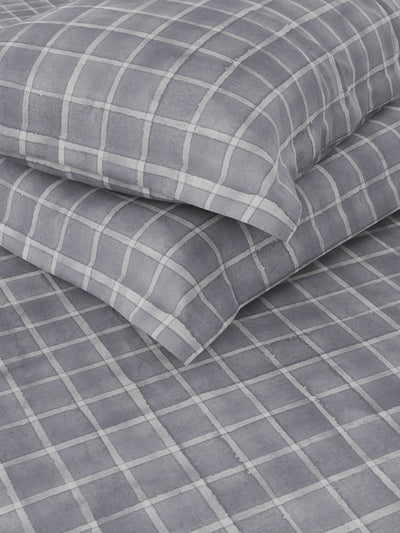 Super Soft 100% Cotton King Bedsheet And 2 Pillow Covers <small> (checks-purple)</small>