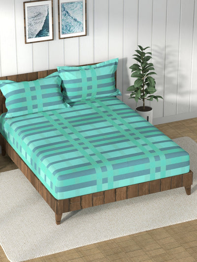 Super Soft 100% Cotton King Bedsheet And 2 Pillow Covers <small> (stripe-seagreen)</small>