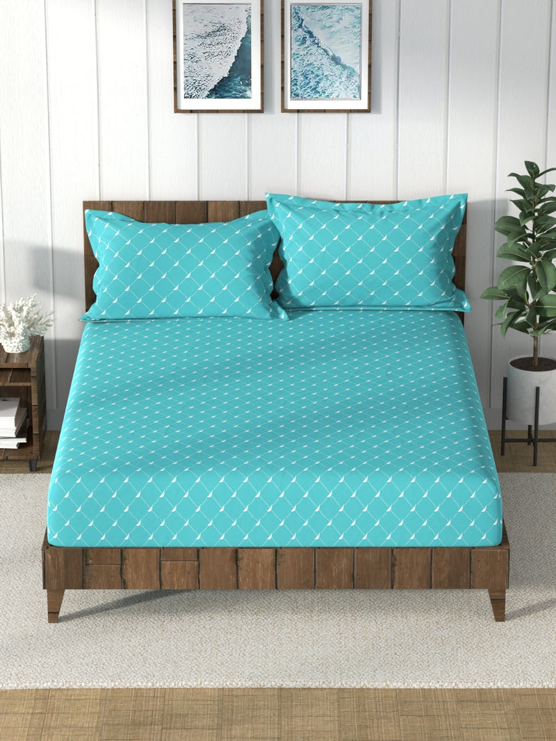 Super Soft 100% Cotton King Bedsheet And 2 Pillow Covers <small> (stripe-seagreen)</small>