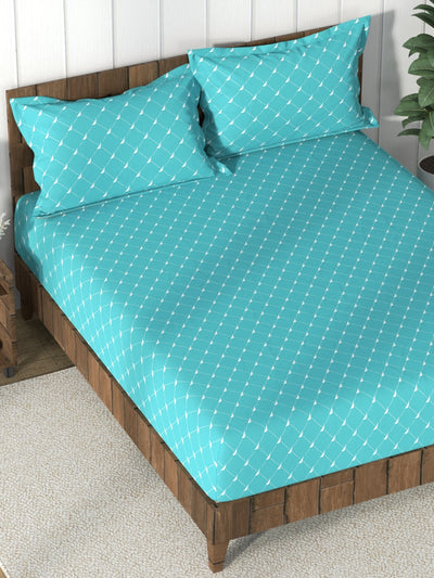 Super Soft 100% Cotton King Bedsheet And 2 Pillow Covers <small> (stripe-seagreen)</small>