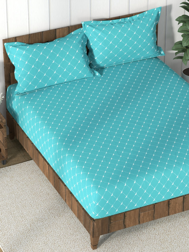 Super Soft 100% Cotton King Bedsheet And 2 Pillow Covers <small> (stripe-seagreen)</small>