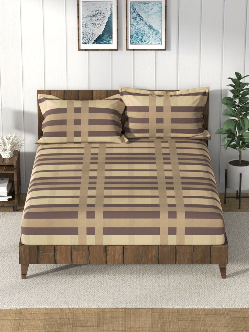 Super Soft 100% Cotton King Bedsheet And 2 Pillow Covers <small> (stripe-sand)</small>