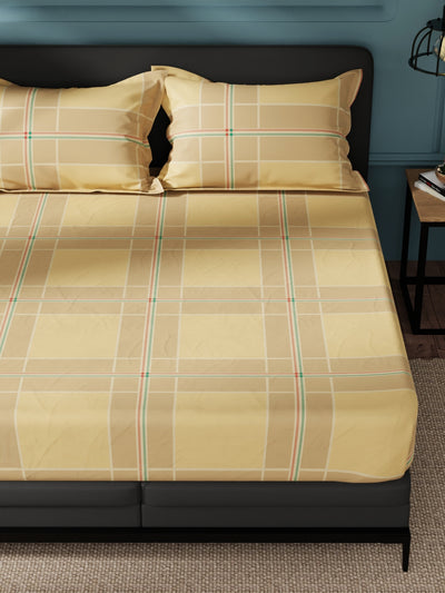 Super Soft 100% Cotton King Bedsheet And 2 Pillow Covers <small> (checks-taupe)</small>