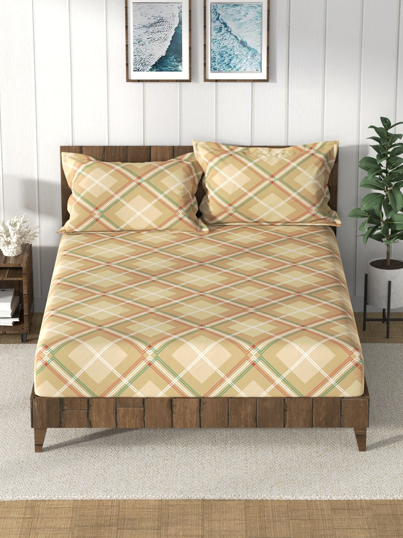 Super Soft 100% Cotton King Bedsheet And 2 Pillow Covers <small> (checks-taupe)</small>