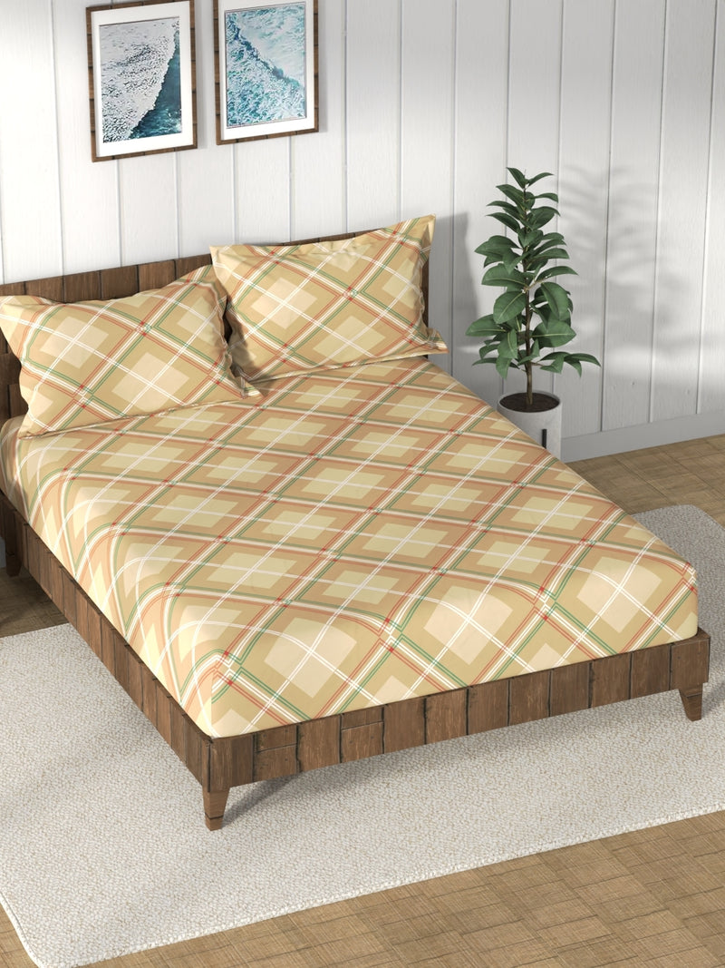 Super Soft 100% Cotton King Bedsheet And 2 Pillow Covers <small> (checks-taupe)</small>