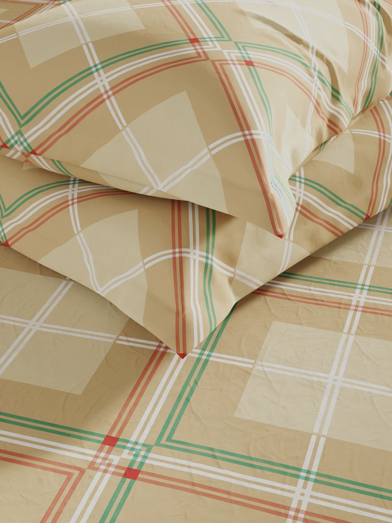 Super Soft 100% Cotton King Bedsheet And 2 Pillow Covers <small> (checks-taupe)</small>