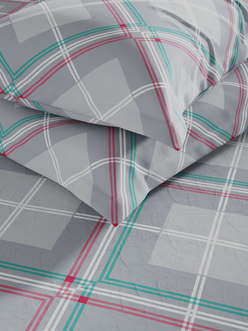 Super Soft 100% Cotton King Bedsheet And 2 Pillow Covers <small> (checks-coolgrey)</small>