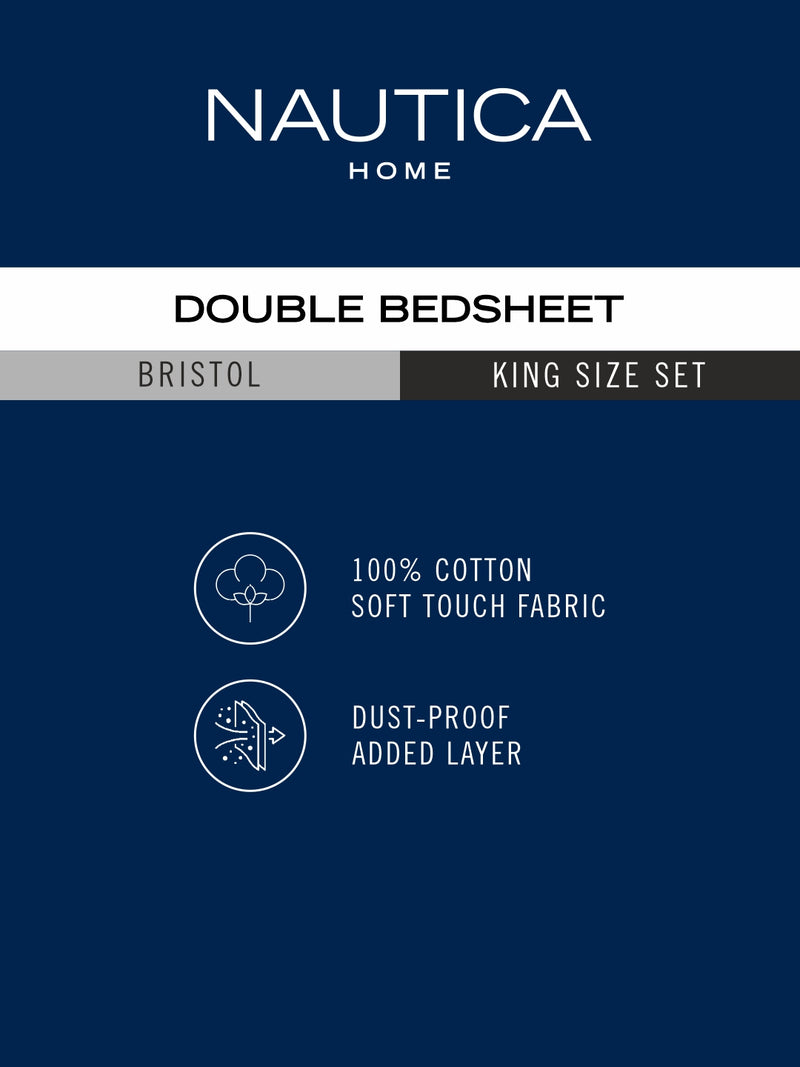 Super Soft 100% Cotton King Bedsheet And 2 Pillow Covers <small> (stripe-skyblue)</small>