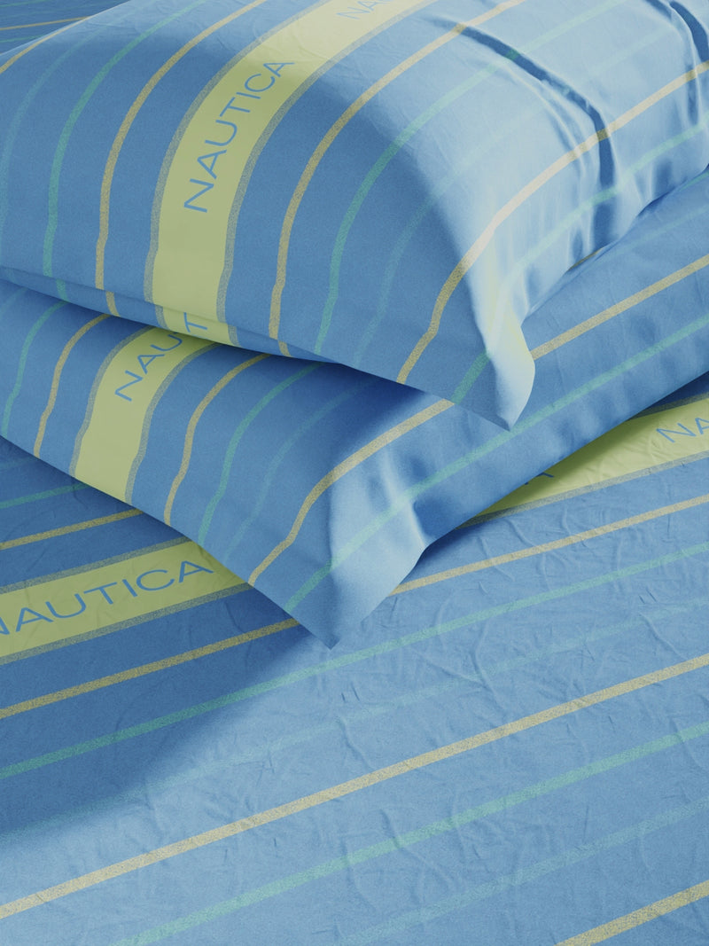 Super Soft 100% Cotton King Bedsheet And 2 Pillow Covers <small> (stripe-skyblue)</small>