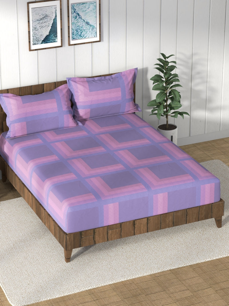 Super Soft 100% Cotton King Bedsheet And 2 Pillow Covers <small> (stripe-lilac)</small>