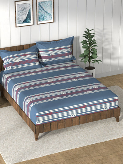 Super Soft 100% Cotton King Bedsheet And 2 Pillow Covers <small> (ornamental-navy/red)</small>