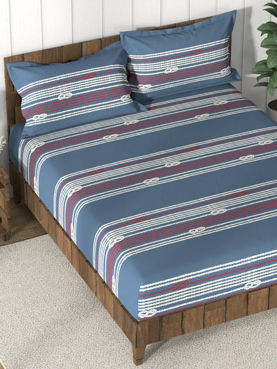 Super Soft 100% Cotton King Bedsheet And 2 Pillow Covers <small> (ornamental-navy/red)</small>