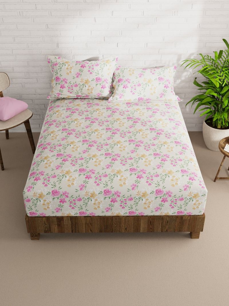 Extra Smooth Micro Double Bedsheet With 2 Pillow Covers <small> (floral-beige/multi)</small>