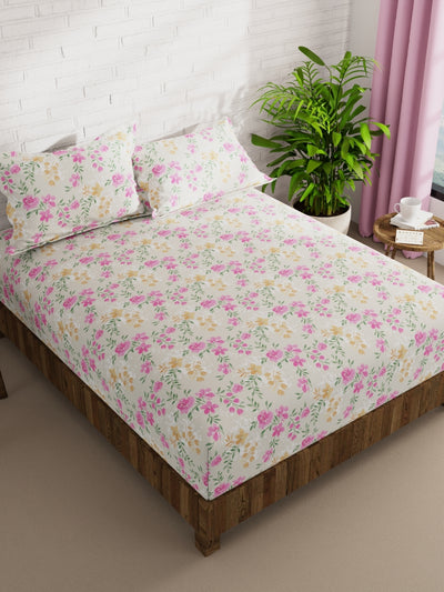 Extra Smooth Micro Double Bedsheet With 2 Pillow Covers <small> (floral-beige/multi)</small>