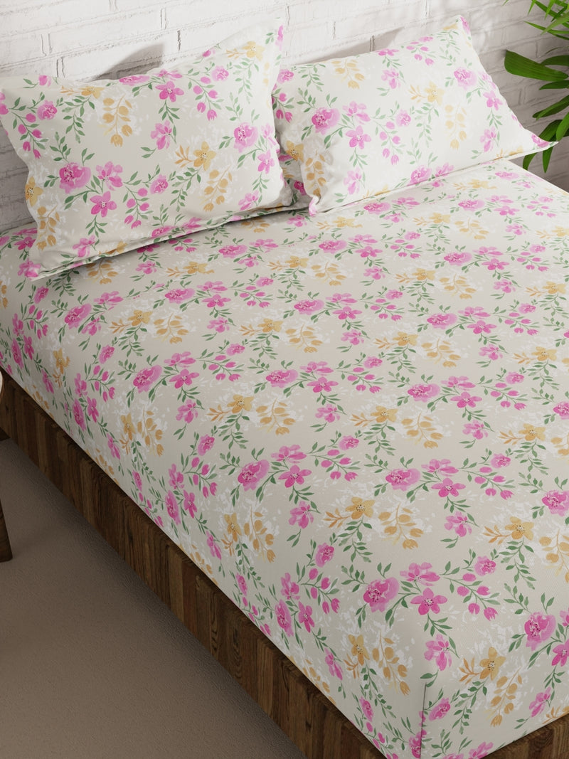 Extra Smooth Micro Double Bedsheet With 2 Pillow Covers <small> (floral-beige/multi)</small>