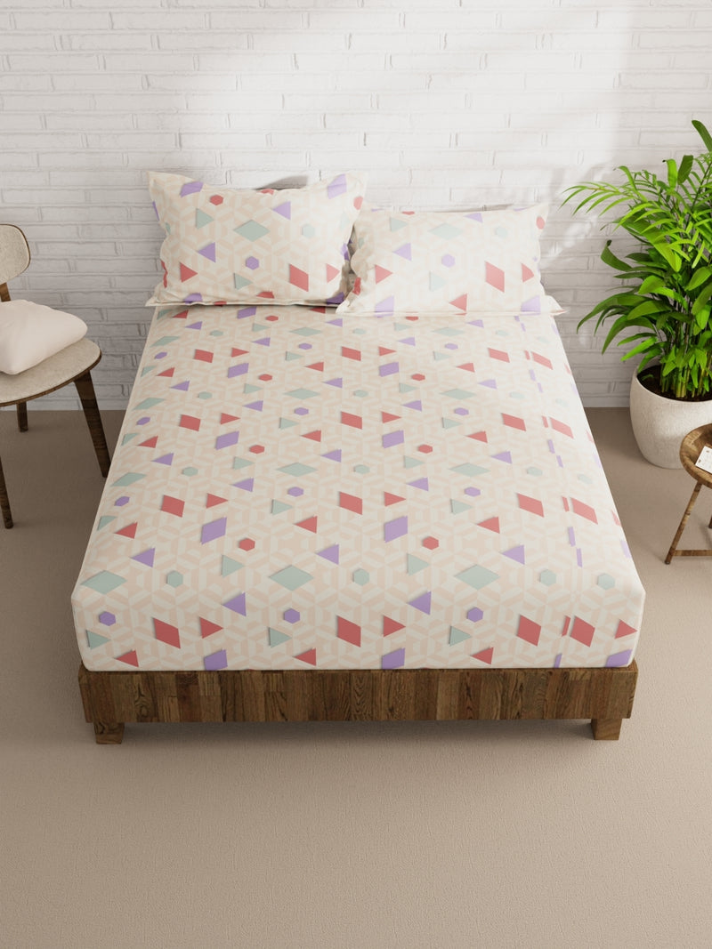 Extra Smooth Micro Double Bedsheet With 2 Pillow Covers <small> (geometric-blush/multi)</small>