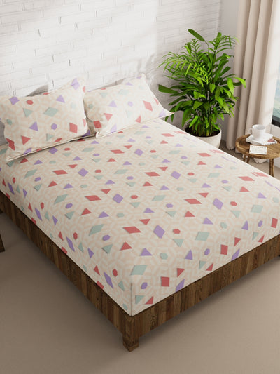 Extra Smooth Micro Double Bedsheet With 2 Pillow Covers <small> (geometric-blush/multi)</small>