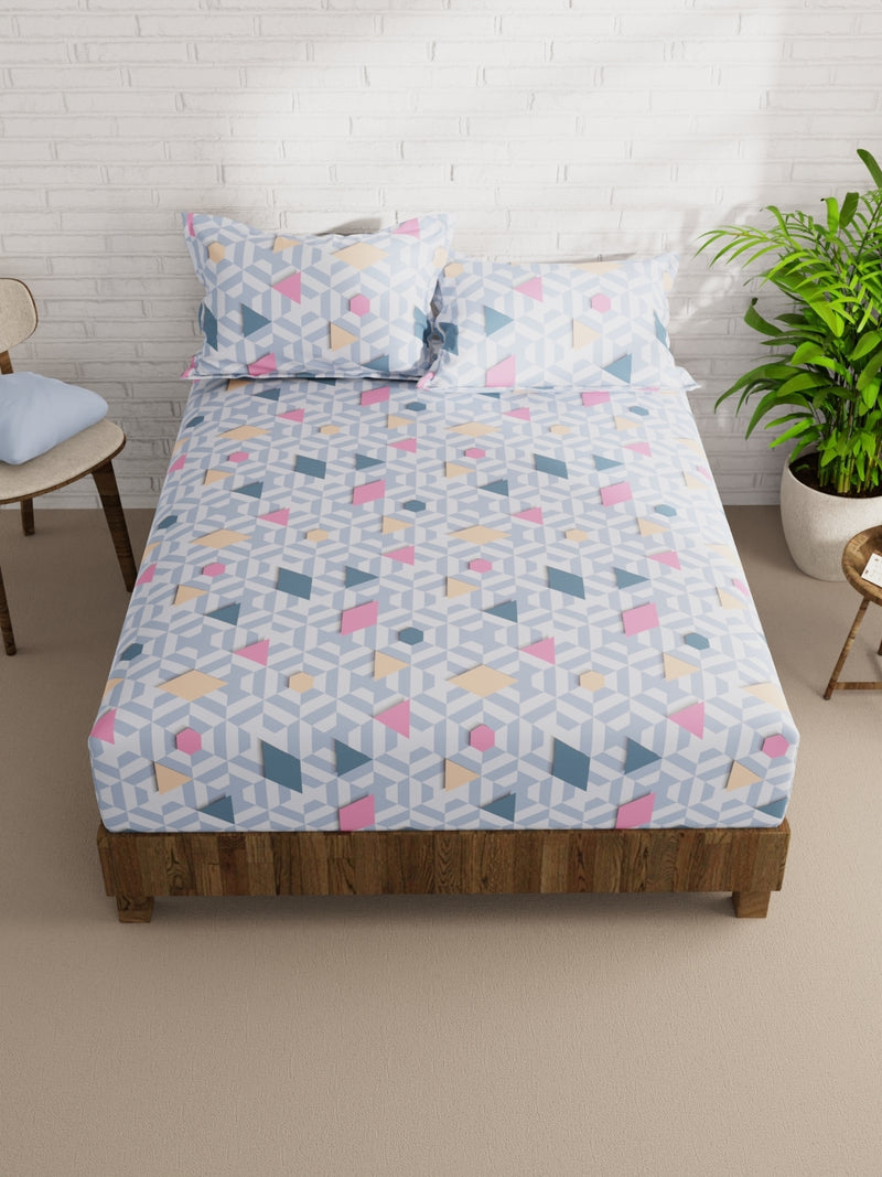 Extra Smooth Micro Double Bedsheet With 2 Pillow Covers <small> (geometric-grey/multi)</small>