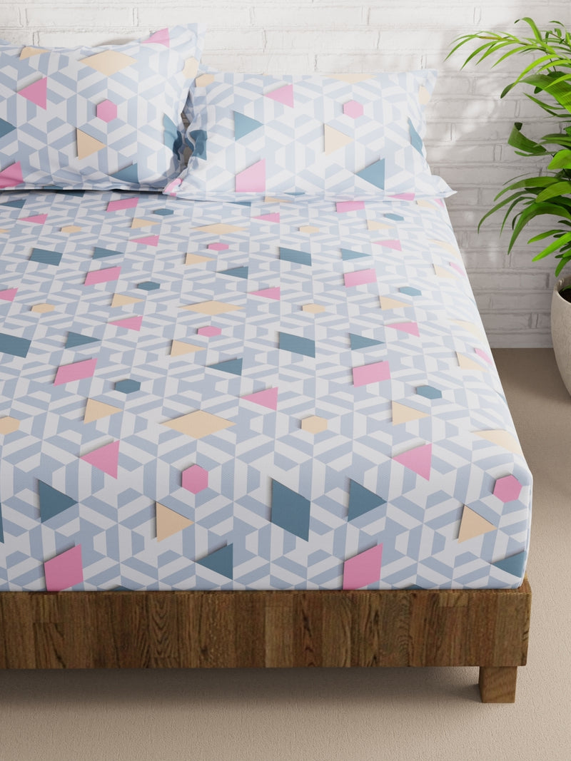 Extra Smooth Micro Double Bedsheet With 2 Pillow Covers <small> (geometric-grey/multi)</small>