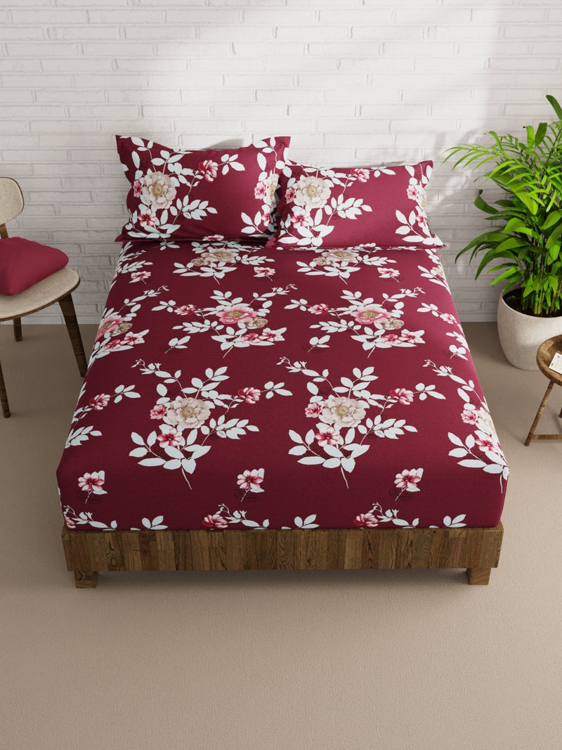 Extra Smooth Micro Double Bedsheet With 2 Pillow Covers <small> (floral-wine)</small>