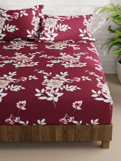 Extra Smooth Micro Double Bedsheet With 2 Pillow Covers <small> (floral-wine)</small>