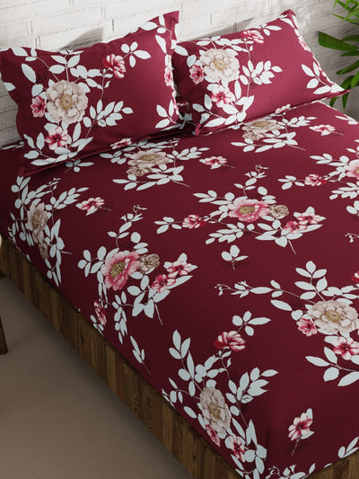 Extra Smooth Micro Double Bedsheet With 2 Pillow Covers <small> (floral-wine)</small>