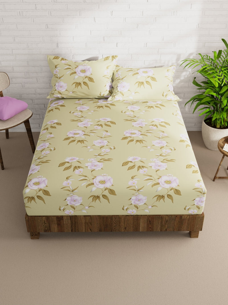 Extra Smooth Micro Double Bedsheet With 2 Pillow Covers <small> (floral-yellow)</small>