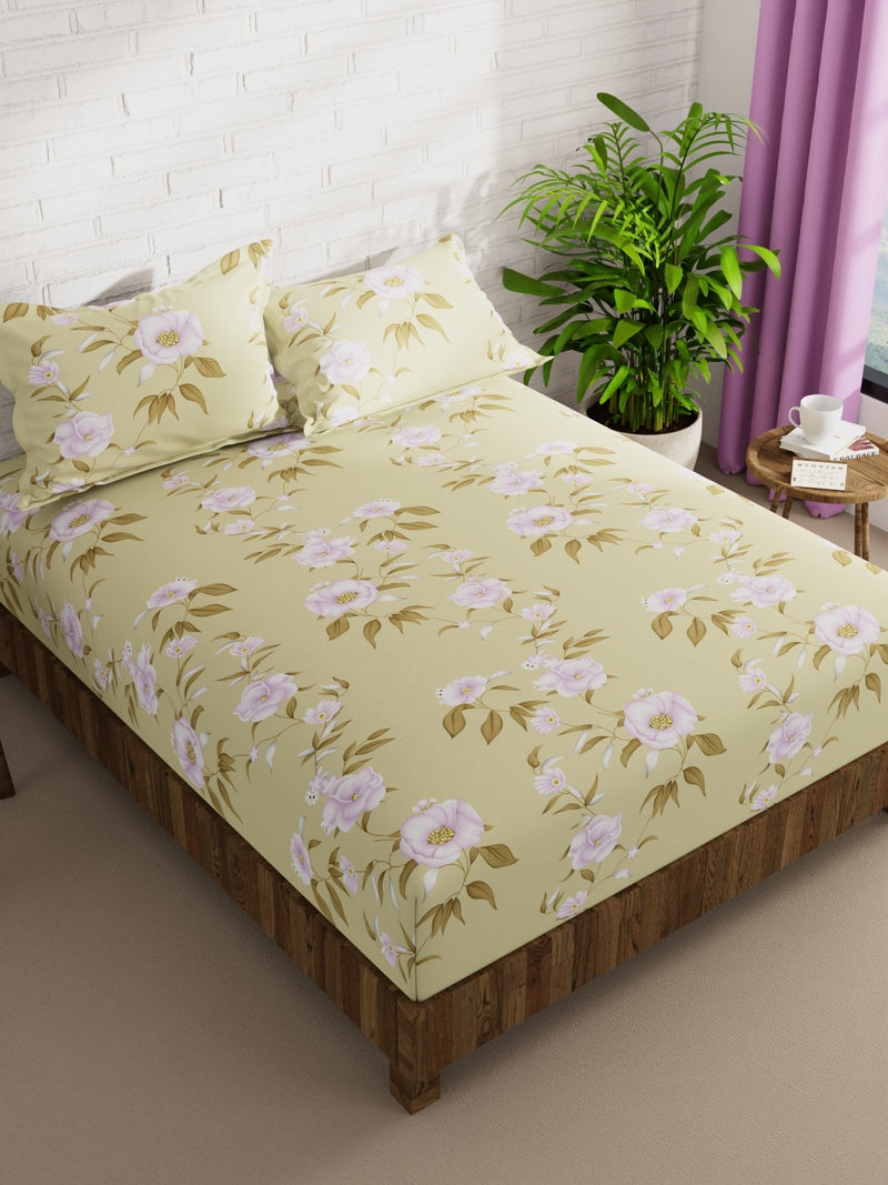 Extra Smooth Micro Double Bedsheet With 2 Pillow Covers <small> (floral-yellow)</small>