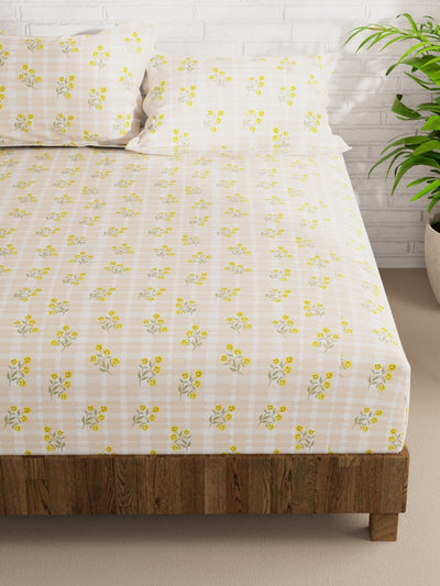 Extra Smooth Micro Double Bedsheet With 2 Pillow Covers <small> (floral-beige/yellow)</small>