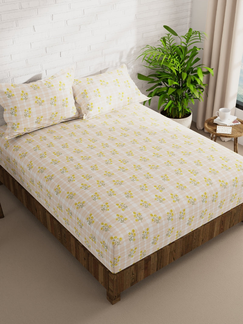 Extra Smooth Micro Double Bedsheet With 2 Pillow Covers <small> (floral-beige/yellow)</small>