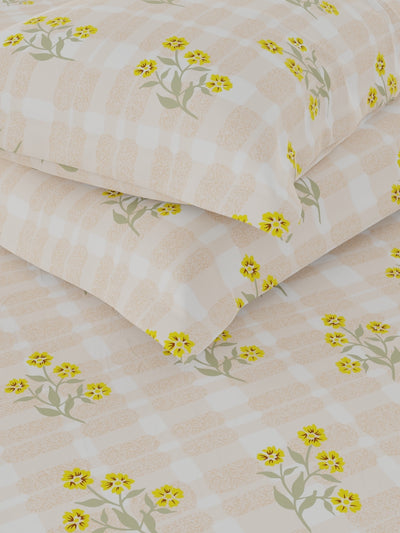 Extra Smooth Micro Double Bedsheet With 2 Pillow Covers <small> (floral-beige/yellow)</small>