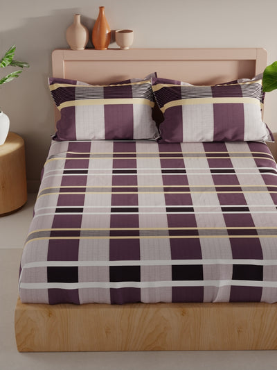 Bamboo Micro King Bedsheet With 2 Pillow Covers <small> (checks-plum/grey)</small>