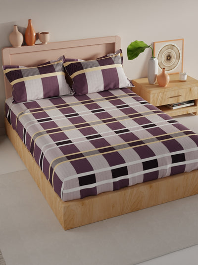 Bamboo Micro King Bedsheet With 2 Pillow Covers <small> (checks-plum/grey)</small>