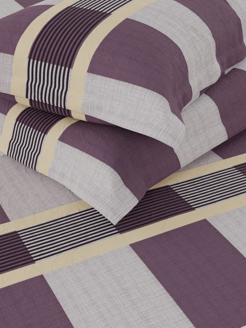 Bamboo Micro King Bedsheet With 2 Pillow Covers <small> (checks-plum/grey)</small>