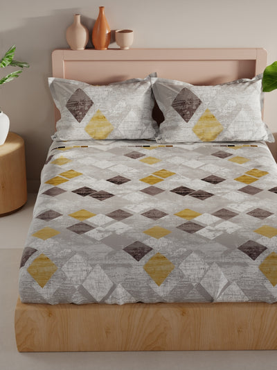 Bamboo Micro King Bedsheet With 2 Pillow Covers <small> (geometric-grey/gold)</small>