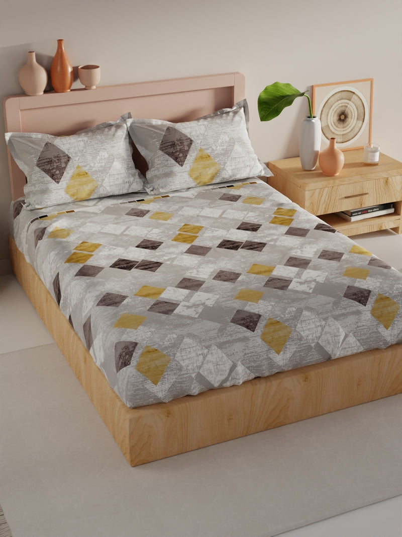 Bamboo Micro King Bedsheet With 2 Pillow Covers <small> (geometric-grey/gold)</small>